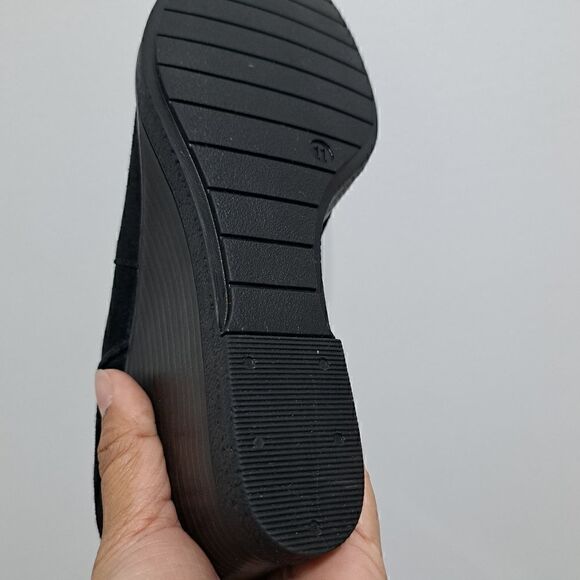 Kenneth Cole Reaction Dot-Ation Leather Suede Wedge Ankle Bootie Sz 11 Black - Picture 6 of 16